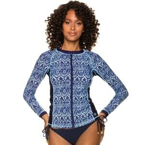 Helen‎ Jon XS Surf Shirt Long Sleeve Rash Guard Island Batik Navy Luxury Resort